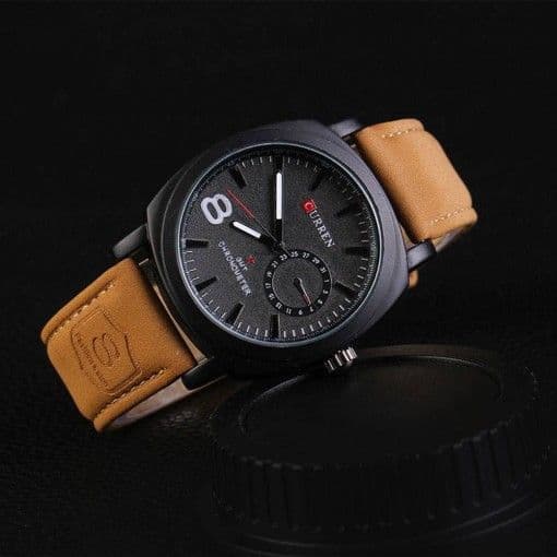 Classic Men's Chronograph Watch with Stainless Steel Case and Leather Strap