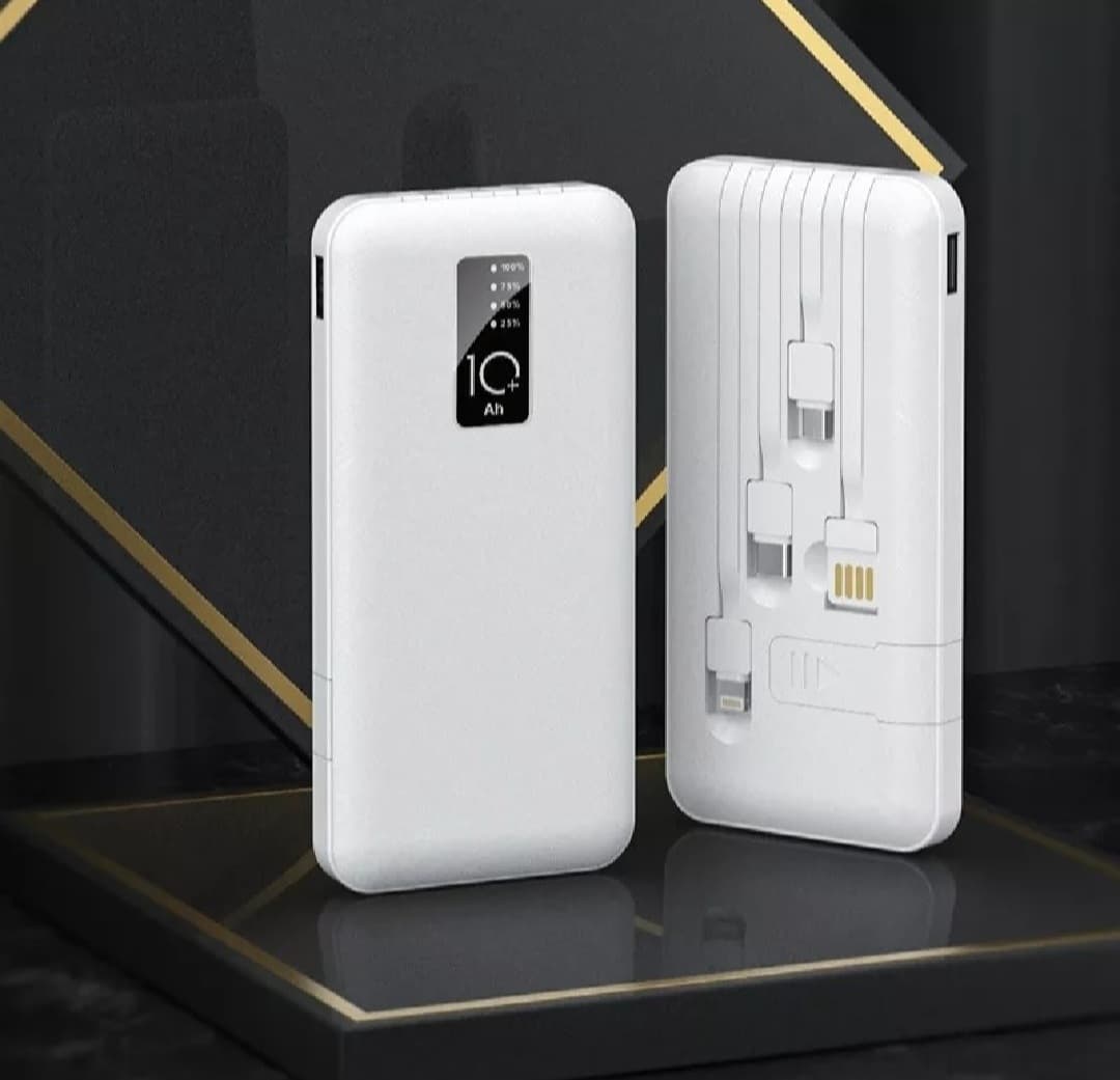 J‑Cell 10,000mAh Power Bank with 4 USB Ports, LED Display & Built‑In Cables