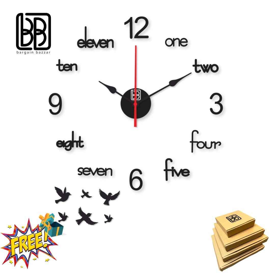 Black 3D Acrylic Wall Clock – 24×24 in MDF Laminated Design