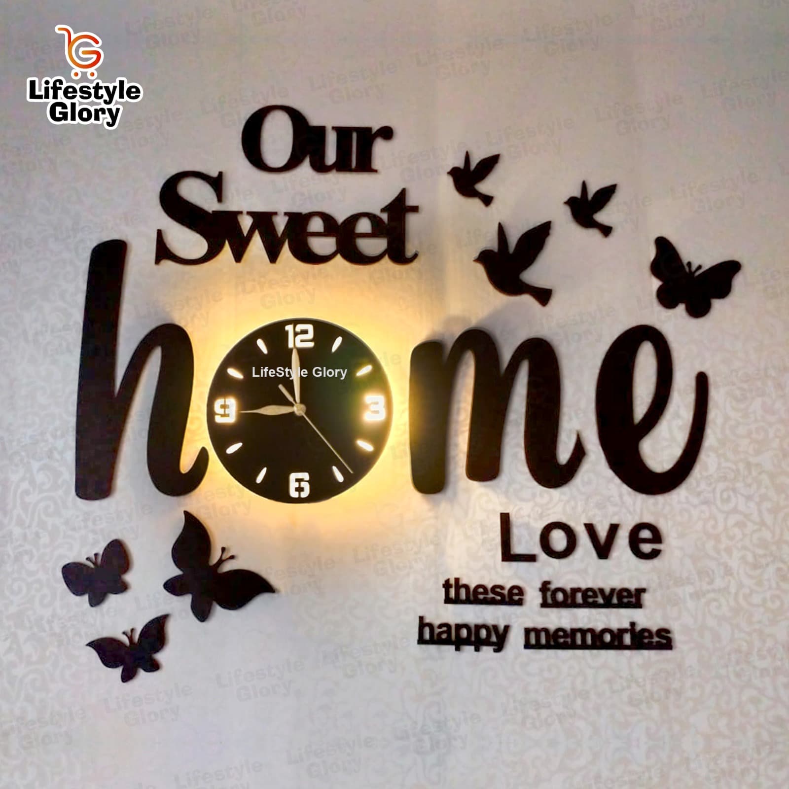 Butterfly & Sweet Home Wooden Wall Clock – 30 in Imported Wood
