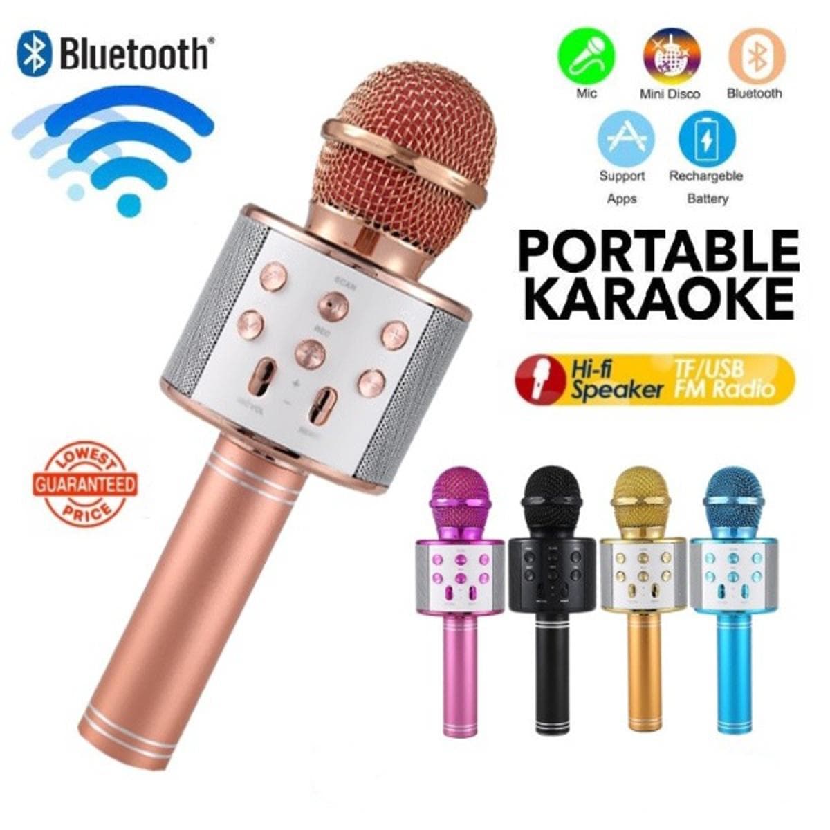 Portable Bluetooth Karaoke Microphone with Hi‑Fi Speaker, Echo & Voice‑Change, 5 W Output