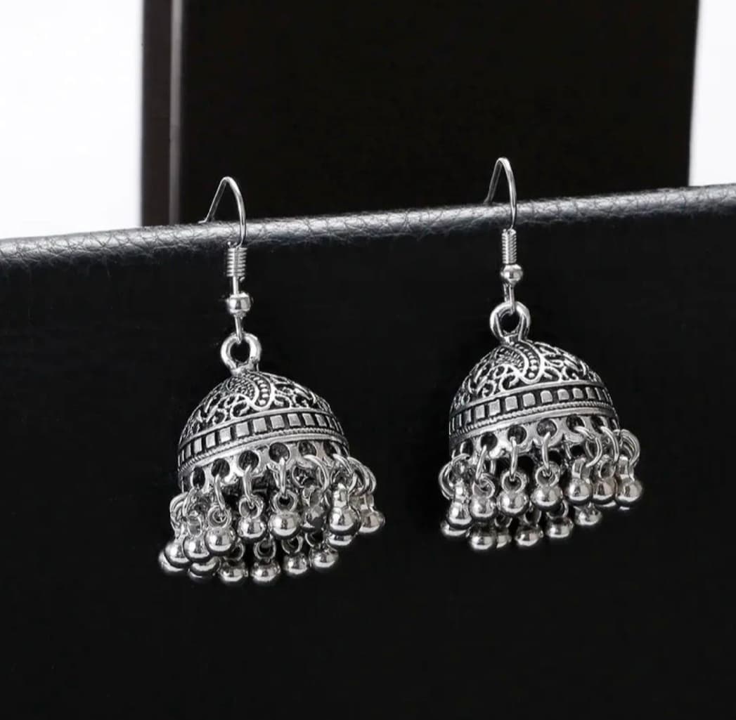 Gold-Plated Alloy Traditional Jhumka Earrings with Sparkling Beads