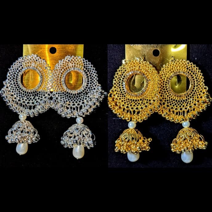 Sterling Silver Long‑Dangle Jhumka Earrings with Eye Motif